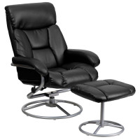 Flash Furniture Contemporary Black Leather Recliner and Ottoman with Metal Base BT-70230-BK-CIR-GG